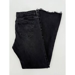 Zara‎ Jeans Womens 14 Black Flare Frayed Hem Distressed Denim
